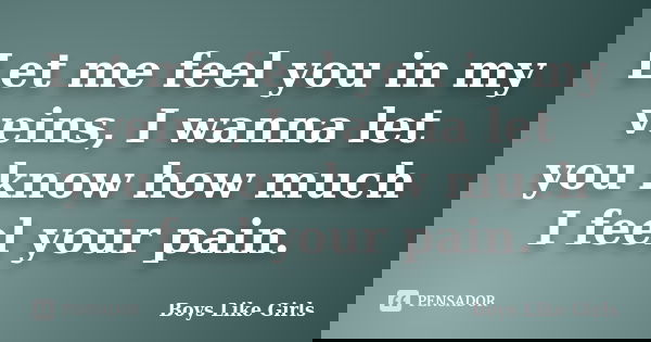 Let me feel you in my veins, I wanna let you know how much I feel your pain.... Frase de Boys Like Girls.
