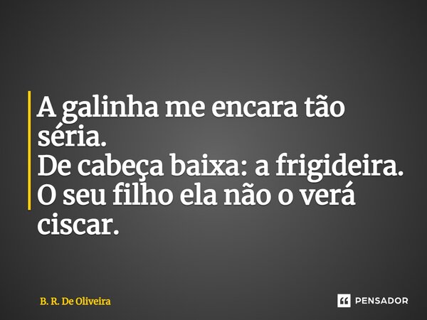 ⁠A galinha me encara tão séria. De cabeça baixa: a frigideira. O seu filho ela não o verá ciscar.... Frase de B. R. De Oliveira.
