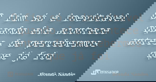 O fim só é inevitável quando ele acontece antes de percebermos que já foi... Frase de Brenda Nandes.