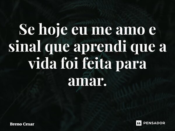 Se hoje eu me amo e sinal que aprendi que a vida foi feita para amar. ⁠... Frase de Breno Cesar.