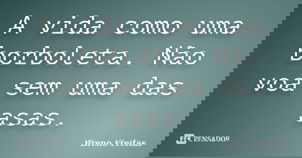 A vida como uma borboleta. Não voa sem uma das asas.... Frase de Breno Freitas.