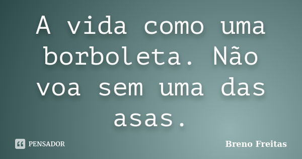 A vida como uma borboleta. Não voa sem uma das asas.... Frase de Breno Freitas.