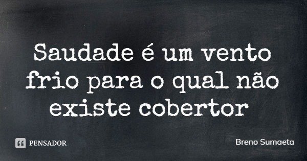 Saudade é um vento frio para o qual não existe cobertor... Frase de Breno Sumaeta.