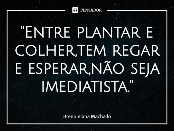 ⁠"Entre plantar e colher,tem regar e esperar,não seja imediatista."... Frase de Breno Viana Machado.