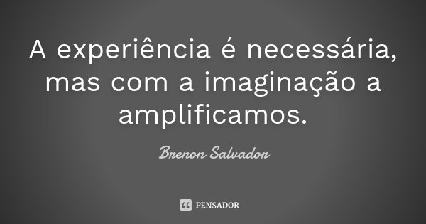 A experiência é necessária, mas com a imaginação a amplificamos.... Frase de Brenon Salvador.