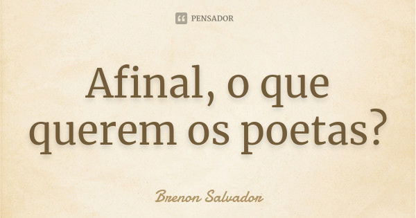 Afinal, o que querem os poetas?... Frase de Brenon Salvador.