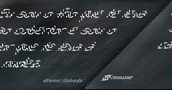 Eu sou o frio que te leva ao cobertor e sou o calor que te leva à nudez.... Frase de Brenon Salvador.