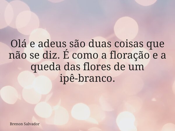 Olá e adeus são duas coisas que não se diz. É como a floração e a queda das flores de um ipê-branco.... Frase de Brenon Salvador.