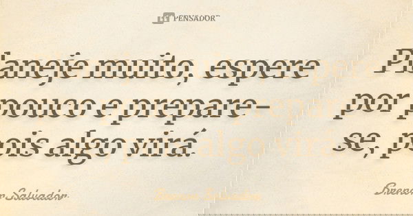 Planeje muito, espere por pouco e prepare-se, pois algo virá.... Frase de Brenon Salvador.