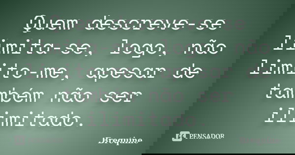 Quem descreve-se limita-se, logo, não limito-me, apesar de também não ser ilimitado.... Frase de Brequine.