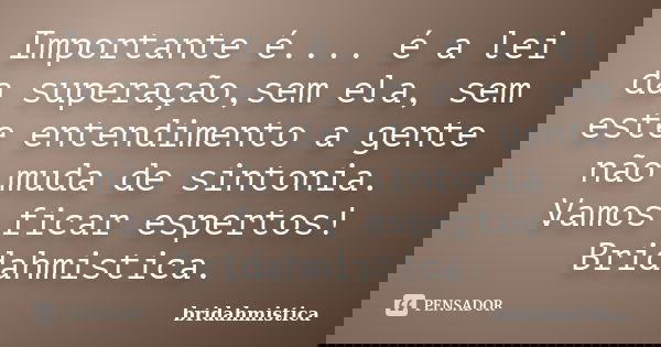 Importante é.... é a lei da superação,sem ela, sem este entendimento a gente não muda de sintonia. Vamos ficar espertos! Bridahmistica.... Frase de Bridahmistica.