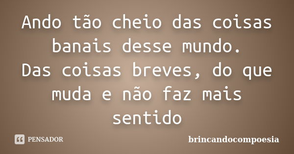 Ando tão cheio das coisas banais desse mundo. Das coisas breves, do que muda e não faz mais sentido... Frase de brincandocompoesia.