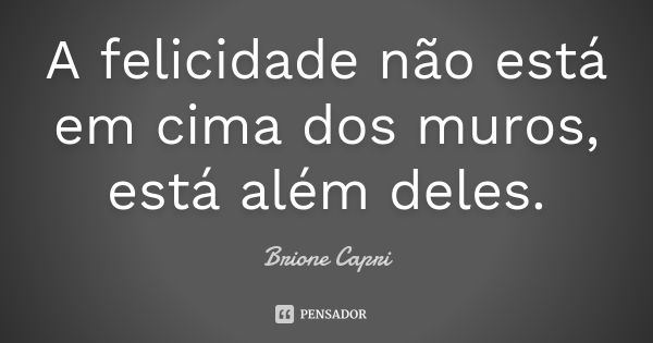 A felicidade não está em cima dos muros, está além deles.... Frase de Brione Capri.