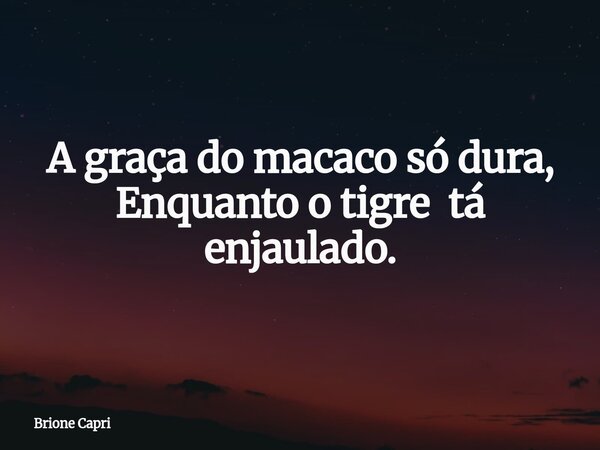 A graça do macaco só dura, Enquanto o tigre tá enjaulado.... Frase de Brione Capri.