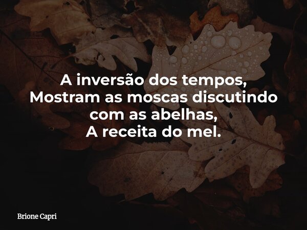 A inversão dos tempos, Mostram as moscas discutindo com as abelhas, A receita do mel.... Frase de Brione Capri.
