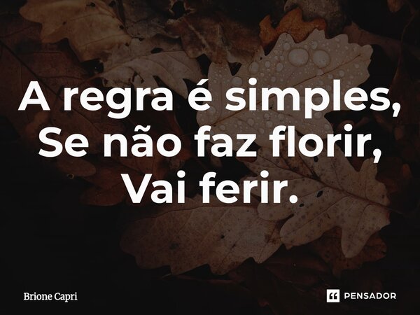 ⁠A regra é simples, Se não faz florir, Vai ferir.... Frase de Brione Capri.