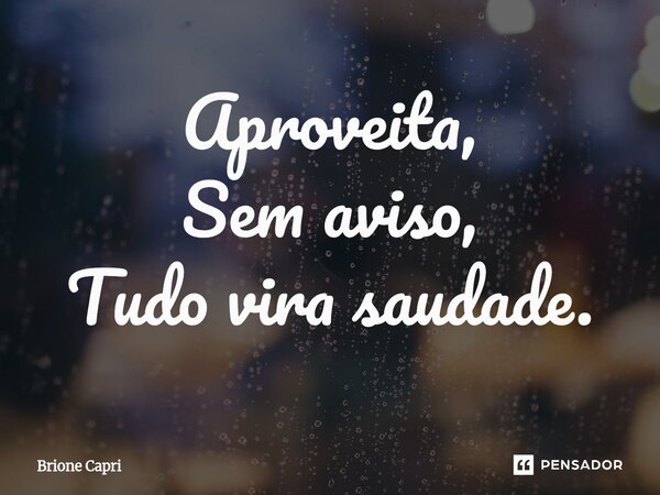 ⁠Aproveita, Sem aviso, Tudo vira saudade.... Frase de Brione Capri.