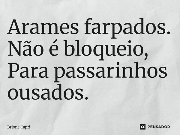 ⁠Arames farpados. Não é bloqueio, Para passarinhos ousados.... Frase de Brione Capri.