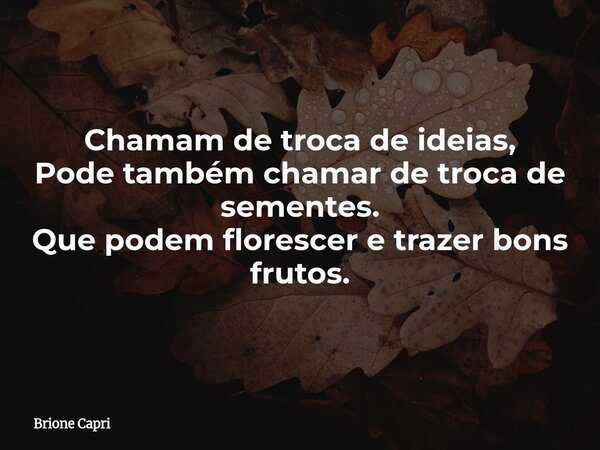 Chamam de troca de ideias, Pode também chamar de troca de sementes. Que podem florescer e trazer bons frutos.... Frase de Brione Capri.
