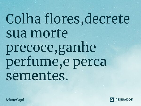 Colha flores,decrete sua morte precoce,ganhe perfume,e perca sementes.⁠... Frase de Brione Capri.