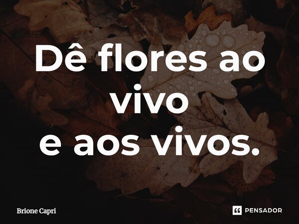 ⁠Dê flores ao vivo e aos vivos.... Frase de Brione Capri.