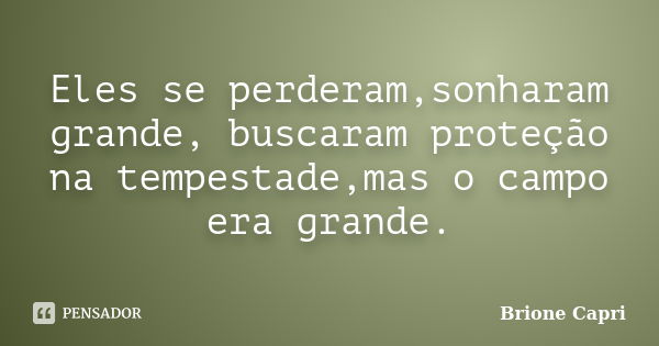 Eles se perderam,sonharam grande, buscaram proteção na tempestade,mas o campo era grande.... Frase de Brione Capri.