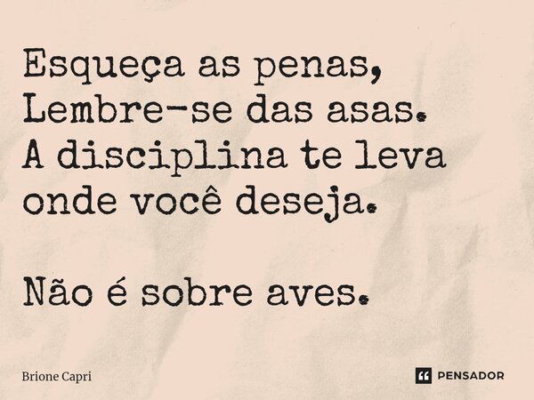 Esqueça as penas, Lembre-se das asas. A disciplina te leva onde você deseja. Não é sobre aves.⁠... Frase de Brione Capri.