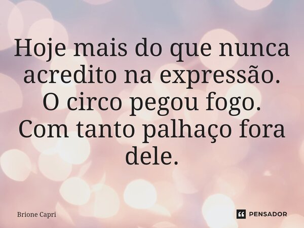 ⁠Hoje mais do que nunca acredito na expressão. O circo pegou fogo. Com tanto palhaço fora dele.... Frase de Brione Capri.