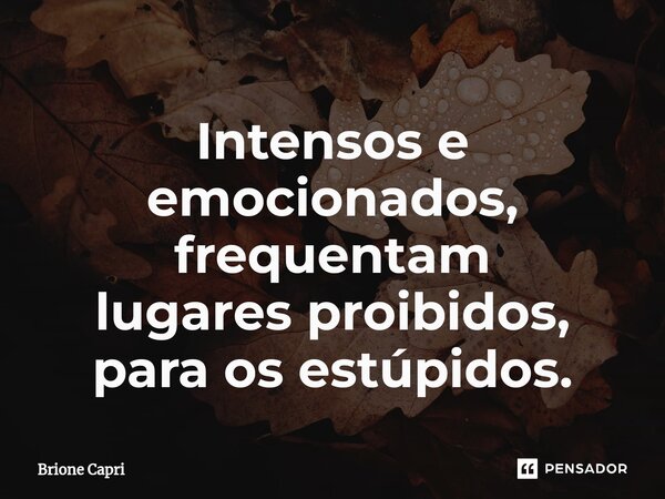 ⁠Intensos e emocionados, frequentam lugares proibidos, para os estúpidos.... Frase de Brione Capri.