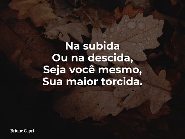 Na subida Ou na descida, Seja você mesmo, Sua maior torcida.... Frase de Brione Capri.
