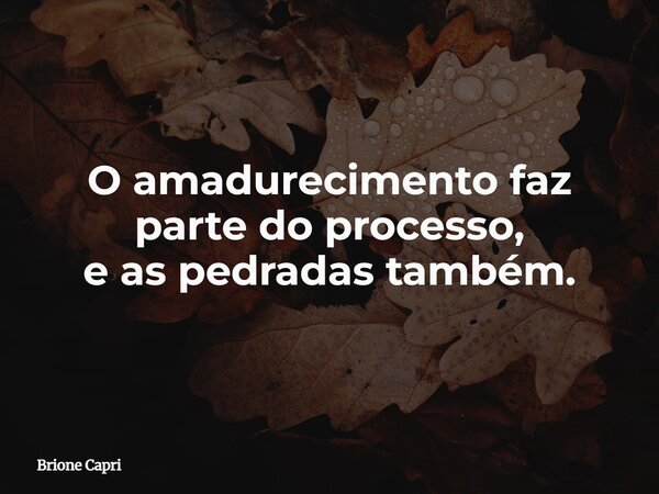 O amadurecimento faz parte do processo, e as pedradas também.... Frase de Brione Capri.