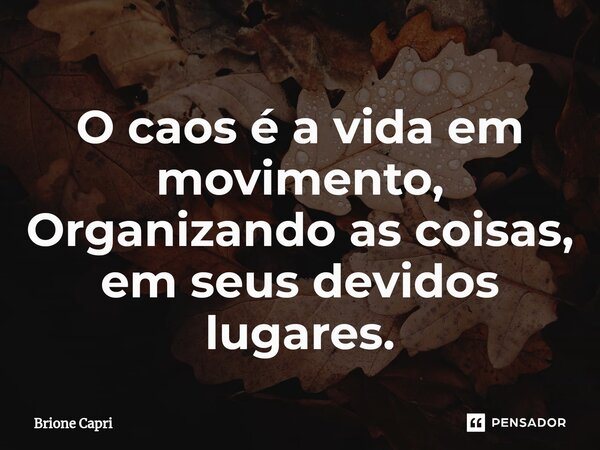 ⁠O caos é a vida em movimento, Organizando as coisas, em seus devidos lugares.... Frase de Brione Capri.