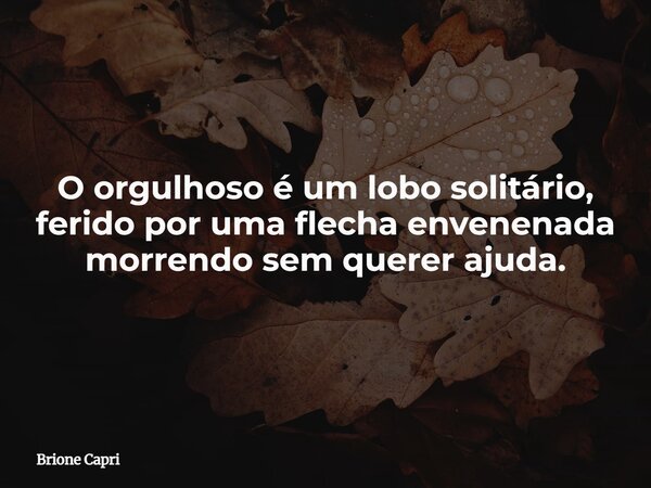 O orgulhoso é um lobo solitário, ferido por uma flecha envenenada morrendo sem querer ajuda.... Frase de Brione Capri.