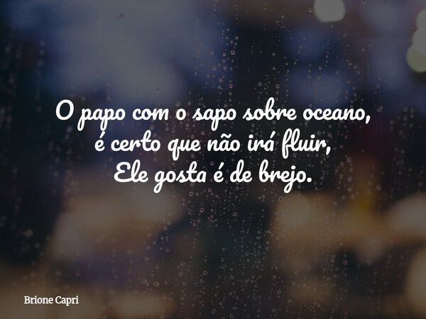 O papo com o sapo sobre oceano, é certo que não irá fluir, Ele gosta é de brejo.... Frase de Brione Capri.