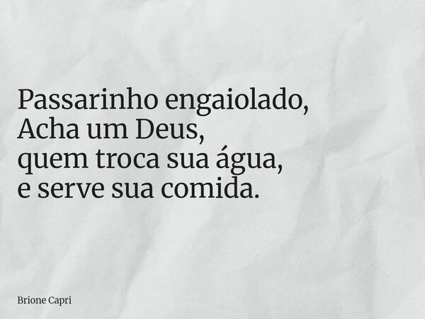 Passarinho engaiolado, Acha um Deus, quem troca sua água, e serve sua comida.... Frase de Brione Capri.