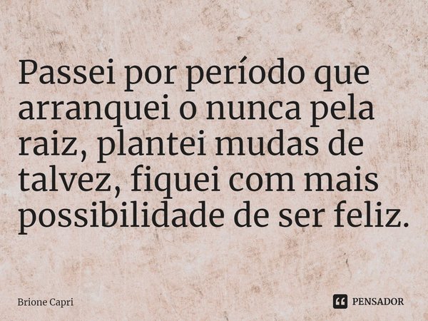 ⁠Passei por período que arranquei o nunca pela raiz, plantei mudas de talvez, fiquei com mais possibilidade de ser feliz.... Frase de Brione Capri.