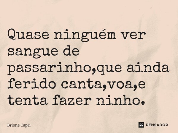 Qu⁠ase ninguém ver sangue de passarinho,que ainda ferido canta,voa,e tenta fazer ninho.... Frase de Brione Capri.