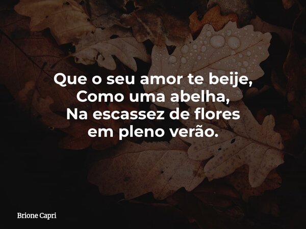 Que o seu amor te beije, Como uma abelha, Na escassez de flores em pleno verão.... Frase de Brione Capri.