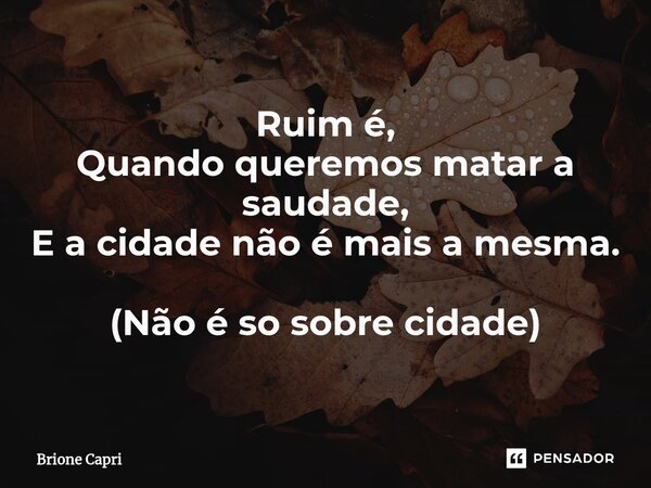 Ruim é, Quando queremos matar a saudade, E a cidade não é mais a mesma. (Não é so sobre cidade)... Frase de Brione Capri.