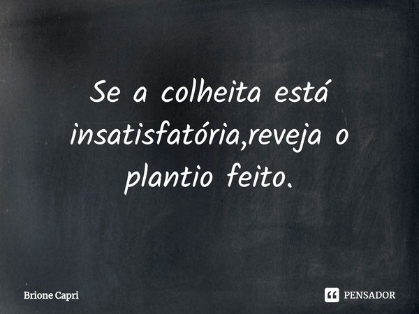 ⁠Se a colheita está insatisfatória,reveja o plantio feito.... Frase de Brione Capri.