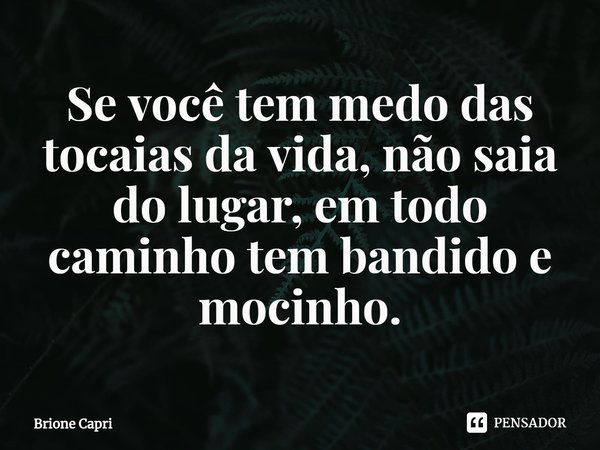 ⁠Se você tem medo das tocaias da vida, não saia do lugar, em todo caminho tem bandido e mocinho.... Frase de Brione Capri.