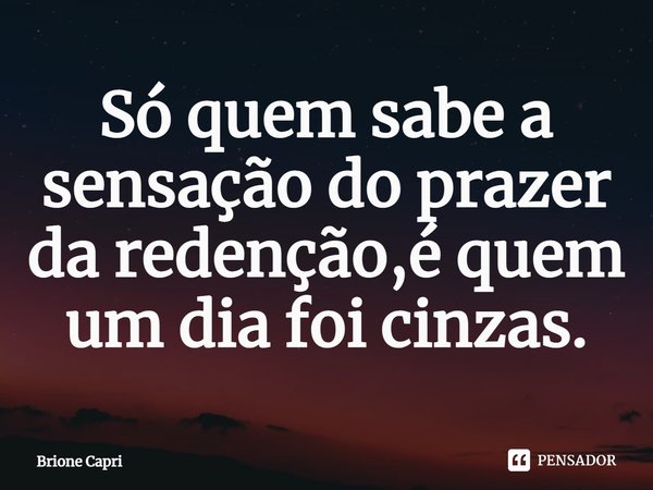 ⁠Só quem sabe a sensação do prazer da redenção,é quem um dia foi cinzas.... Frase de Brione Capri.