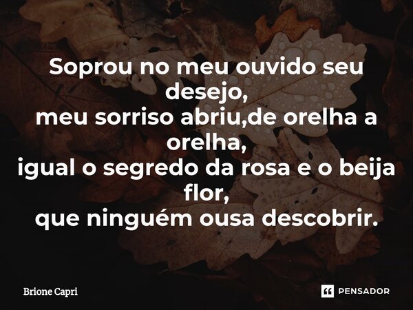 ⁠Soprou no meu ouvido seu desejo, meu sorriso abriu,de orelha a orelha, igual o segredo da rosa e o beija flor, que ninguém ousa descobrir.... Frase de Brione Capri.