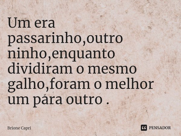 ⁠Um era passarinho,outro ninho,enquanto dividiram o mesmo galho,foram o melhor um para outro .... Frase de Brione Capri.