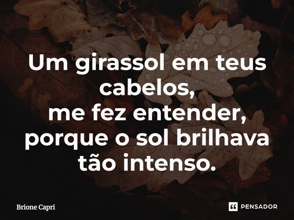 ⁠Um girassol em teus cabelos, me fez entender, porque o sol brilhava tão intenso.... Frase de Brione Capri.