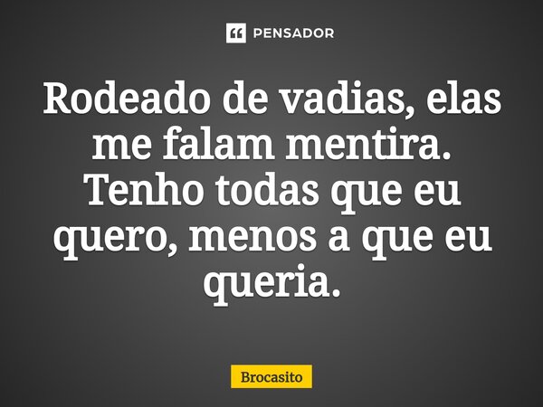 Rodeado de vadias, elas me falam mentira. Tenho todas que eu quero, menos a que eu queria.... Frase de Brocasito.