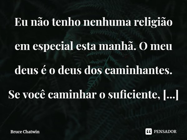 ⁠Eu não tenho nenhuma religião em especial esta manhã. O meu deus é o deus dos caminhantes. Se você caminhar o suficiente, provavelmente não precisará de nenhum... Frase de Bruce Chatwin.