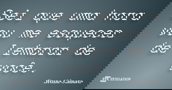 Sei que uma hora vou me esquecer de lembrar de você.... Frase de Bruna Câmara.