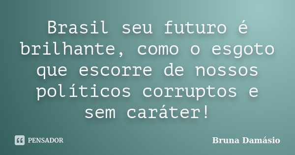 Brasil seu futuro é brilhante, como o esgoto que escorre de nossos políticos corruptos e sem caráter!... Frase de Bruna Damásio.
