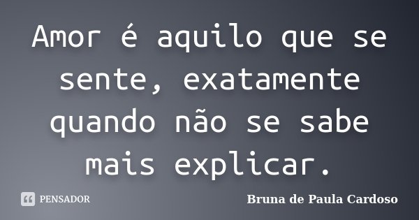 Amor é aquilo que se sente, exatamente quando não se sabe mais explicar.... Frase de Bruna de Paula Cardoso.